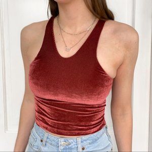 OUT FROM UNDER (UO) S Burgundy Ribbed Velour Crop Tank Top